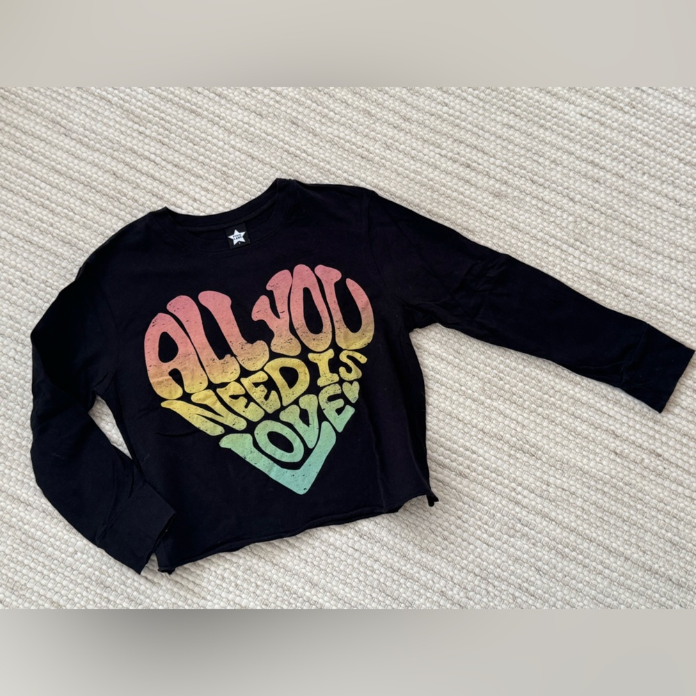 PIXIE LANE Girls All You Need Is Love Black Graphic Long Sleeve Shirt Tee Size 7
